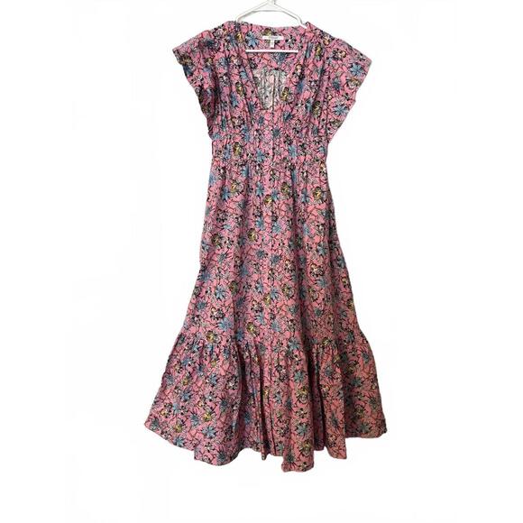 Derek Lam IO Crosby Pink Floral Maxi Dress with V-Neck and Flutter Sleeves - Picture 7 of 14